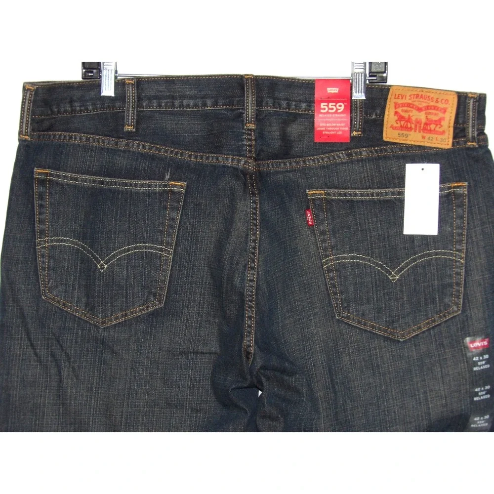 NEW! Levi's 559 Relaxed‎ Straight Leg Dark Wash Cotton Jeans Men's 42 X 30 NWT!